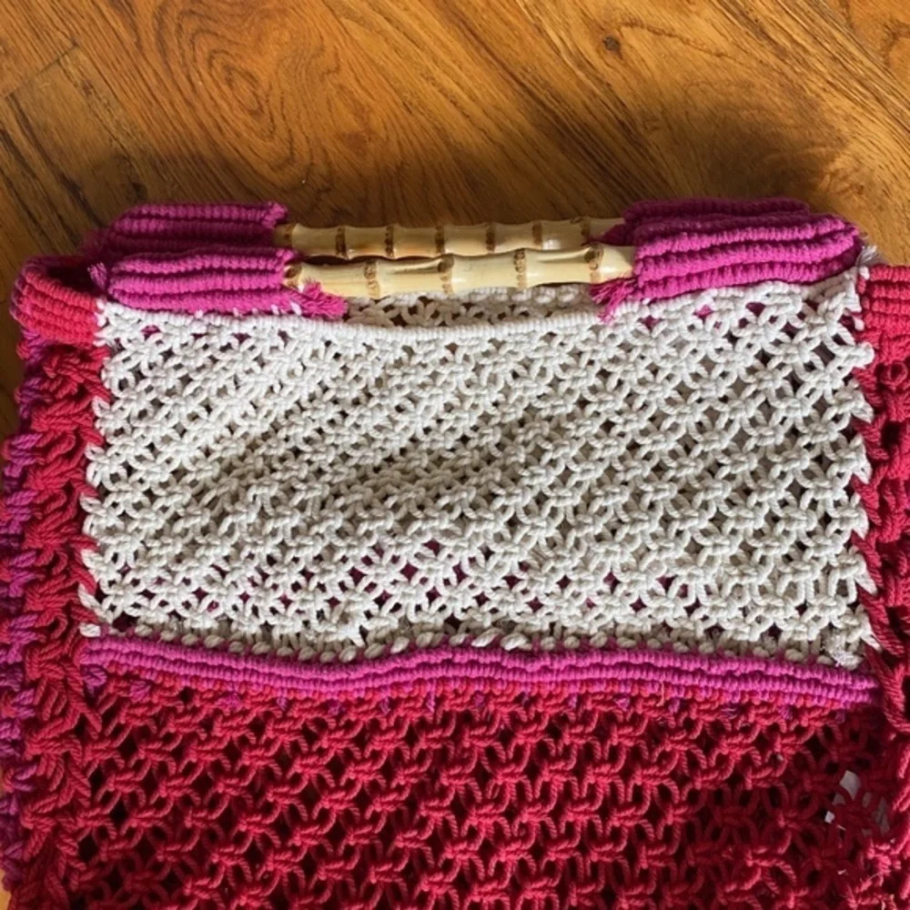 NWOT Free People Macrame Pink and White Tote - Picture 8 of 8
